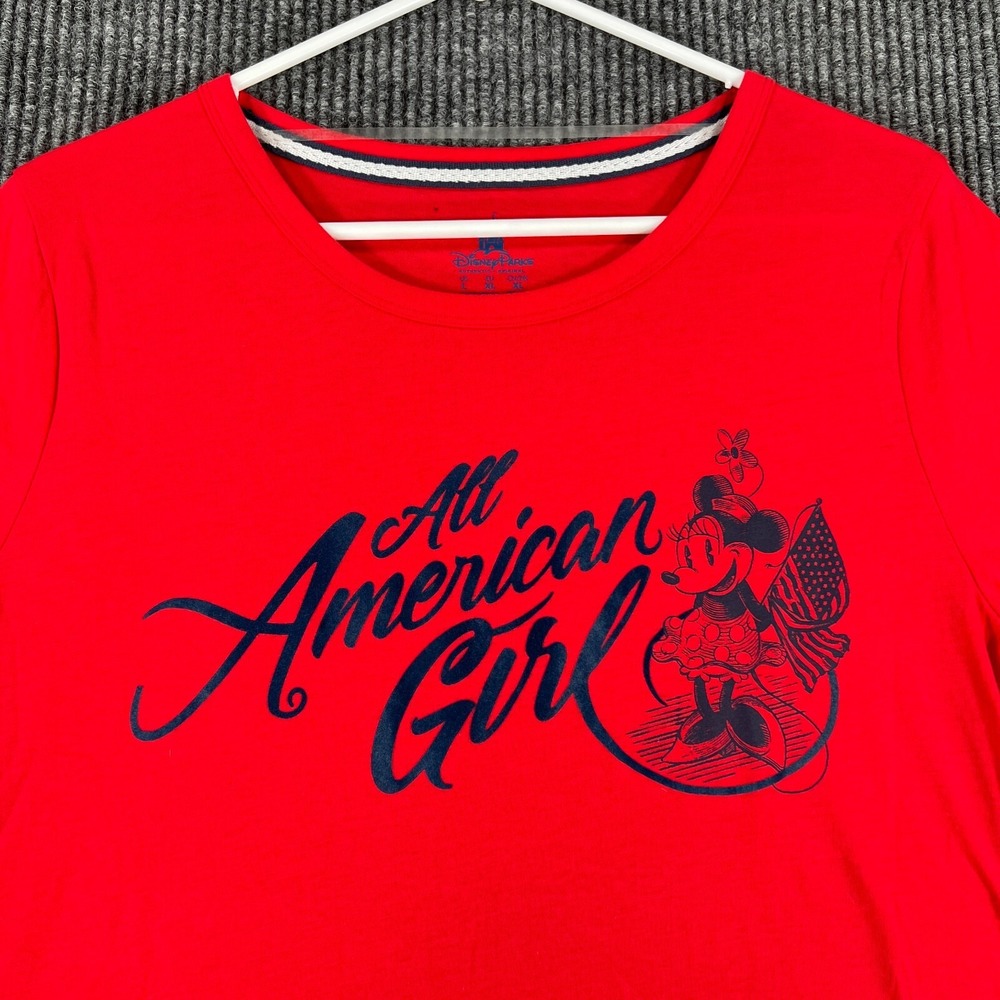 Disney Parks Shirt Womens Large Red Short Sleeve Casual Mickey American New